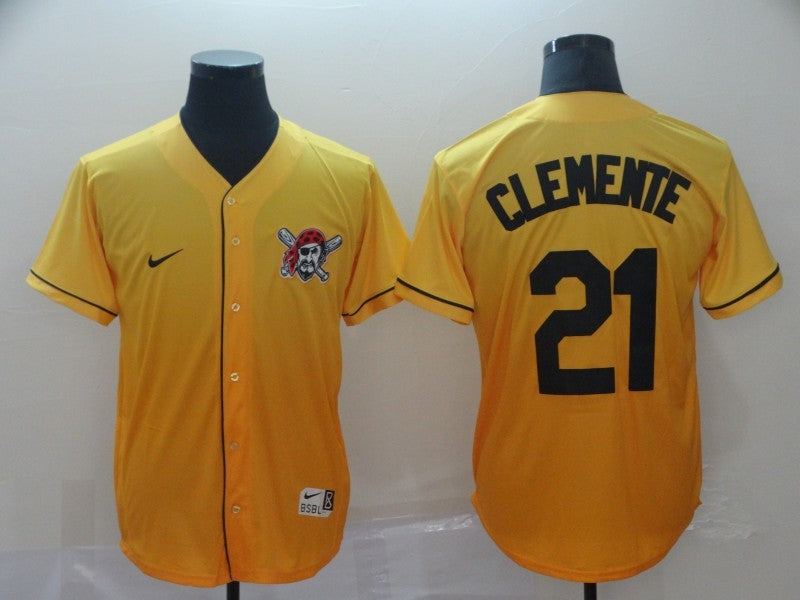 Men's Pittsburgh Pirates Roberto Clemente #21 Yellow Jersey